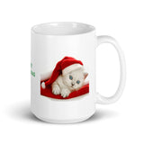 Merry Christmas with White Kitten White Glossy Mug