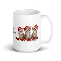 Holiday Merry Christmas Three Kittens White Glossy Mug