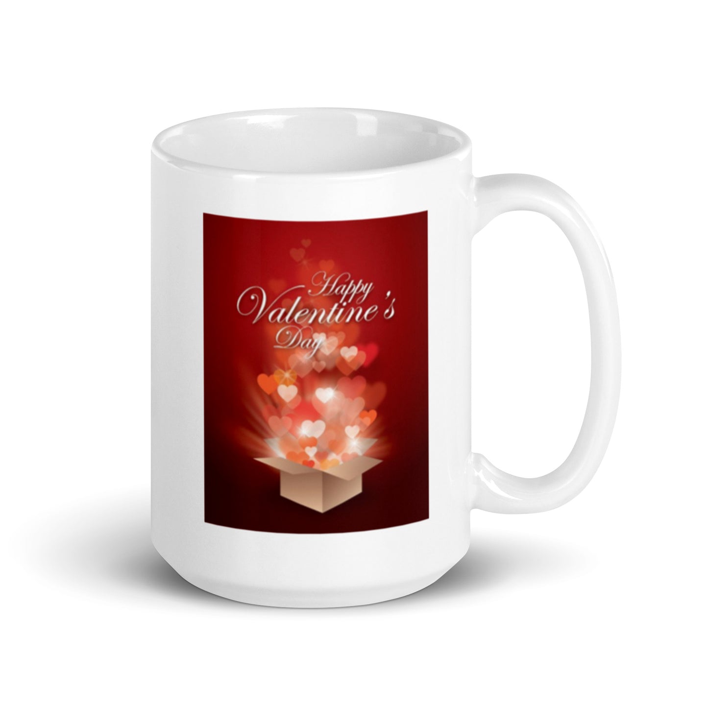 Happy Valentine's Day White Glossy Mug With Hearts