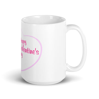 Happy Valentine Day White Glossy Mug with Hearts