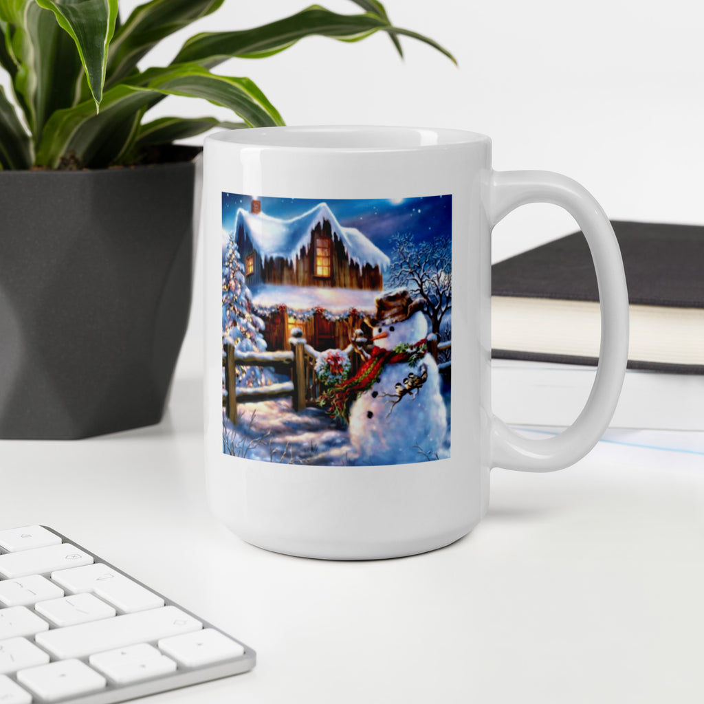 Holiday Merry Christmas with Snowman White Glossy Mug