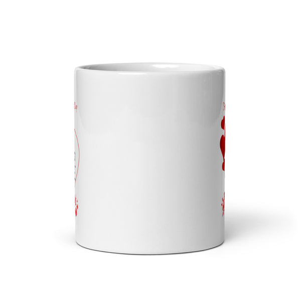 Happy Valentine Day White Glossy Mug with Hearts