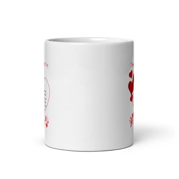 Happy Valentine's Day White Glossy Mug with Hearts