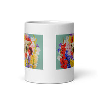 Flower Design with Two Dogs White Glossy Mug