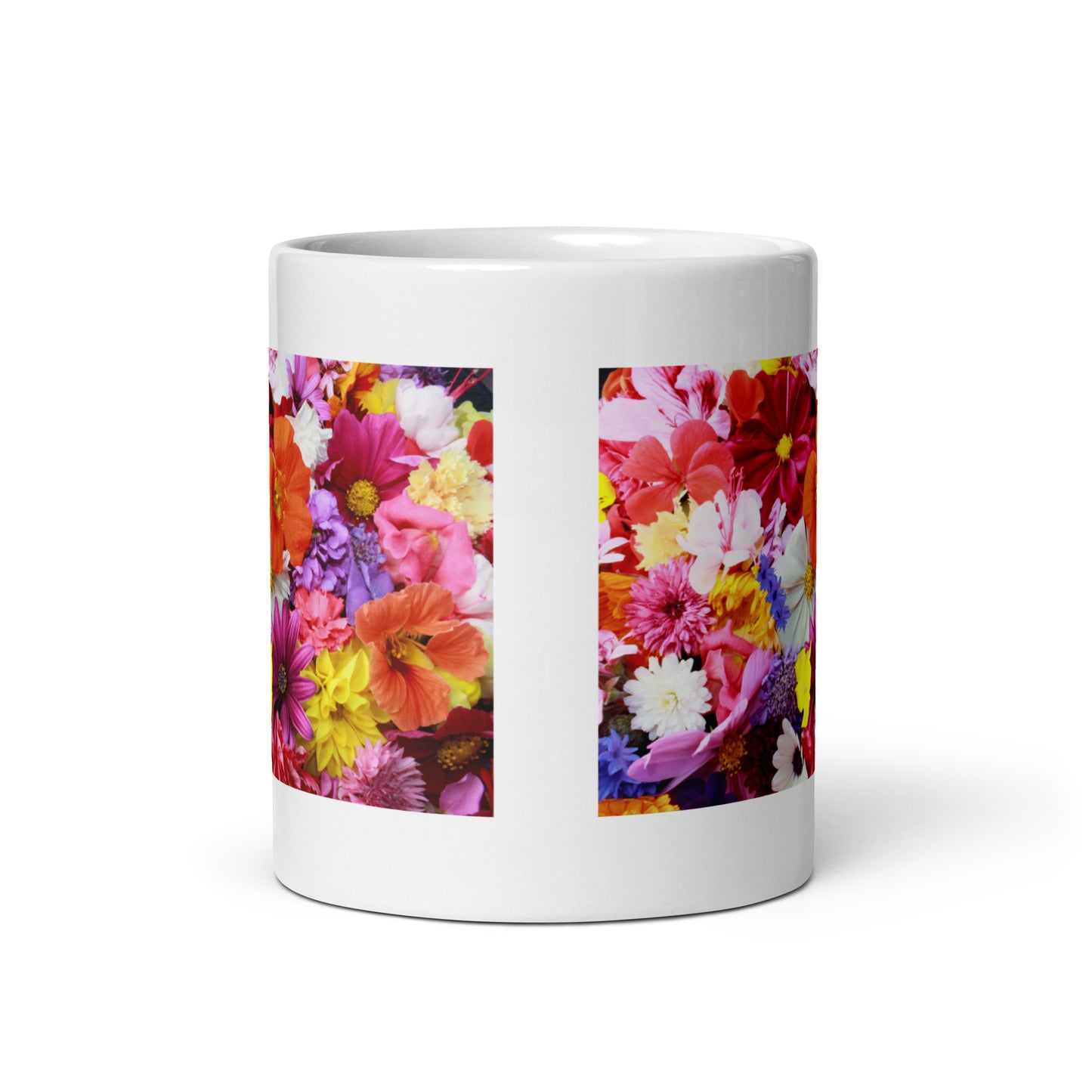 Colorful Flower Design White Glossy Mug