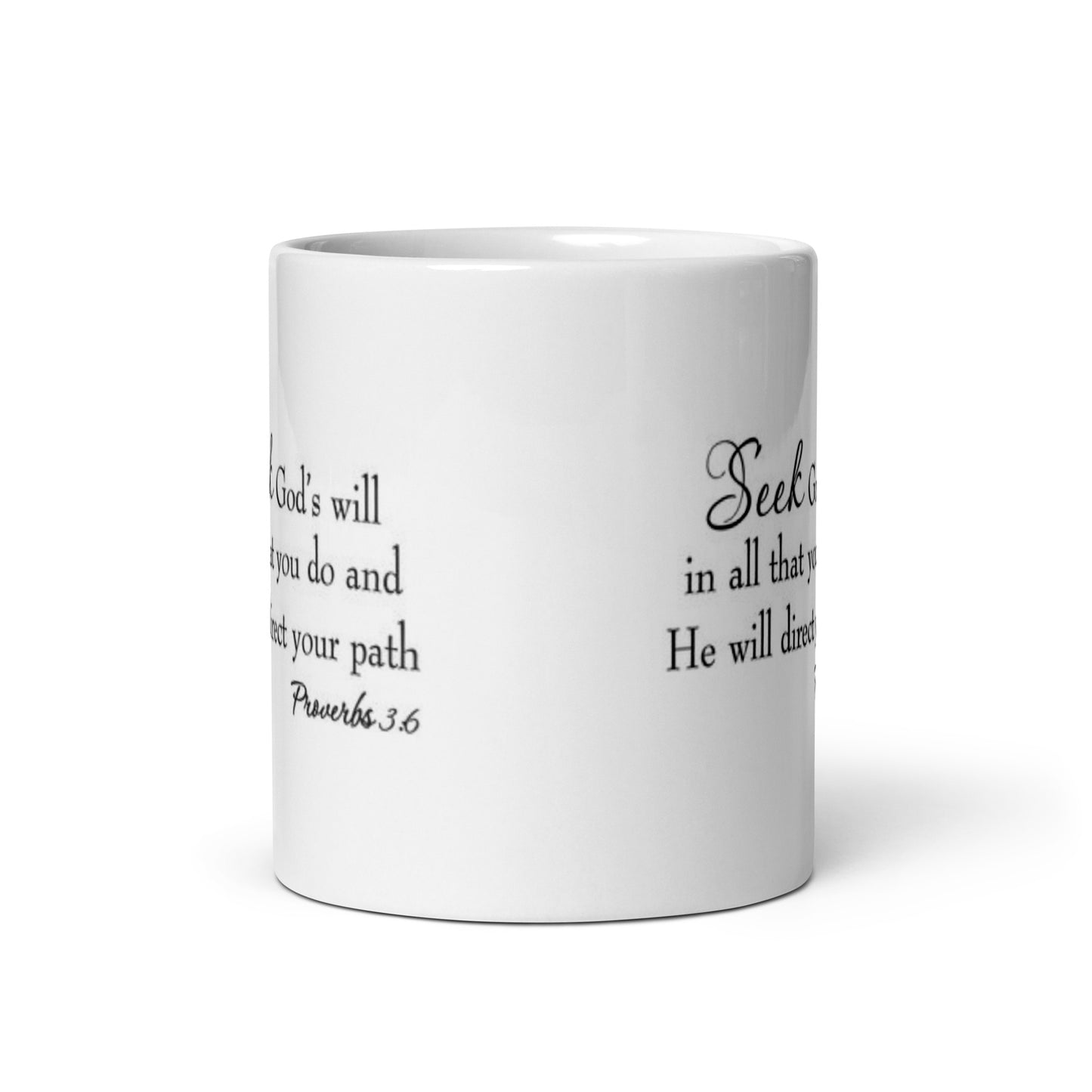 Seeks God's Will White Glossy Mug