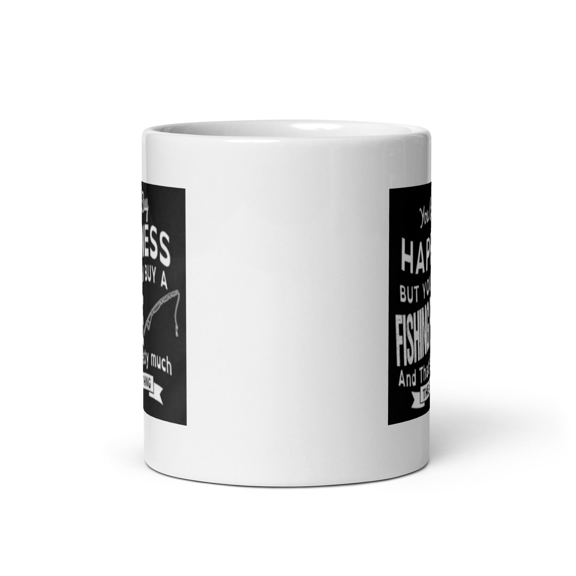 Happiness Buying a Fishing Pole White Glossy Mug