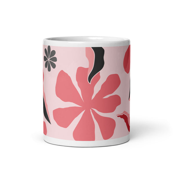 Abstract Flower Design White Glossy Mug