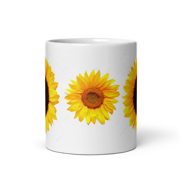 Sunflower Design White Glossy Coffee Mug