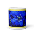 Blue Flower Design White Glossy Coffee Mug
