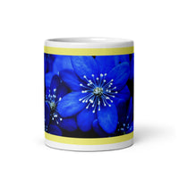 Blue Flower Design White Glossy Coffee Mug