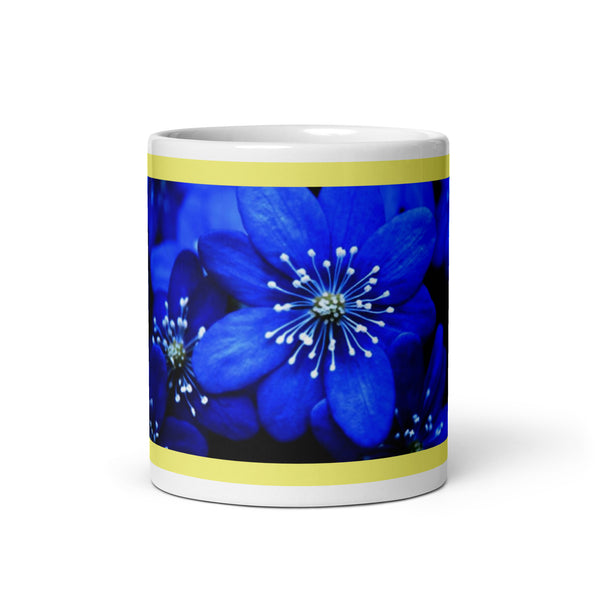 Blue Flower Design White Glossy Coffee Mug