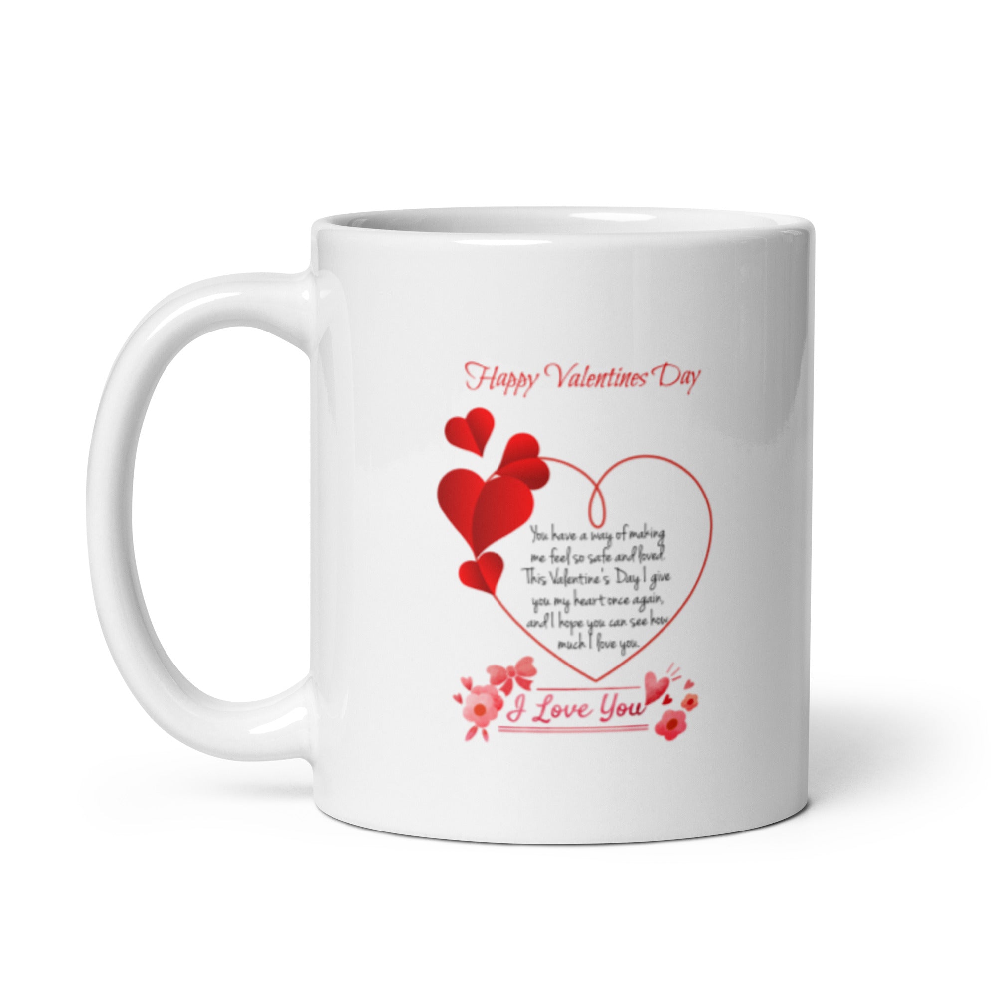 Happy Valentine's Day White Glossy Mug with Hearts