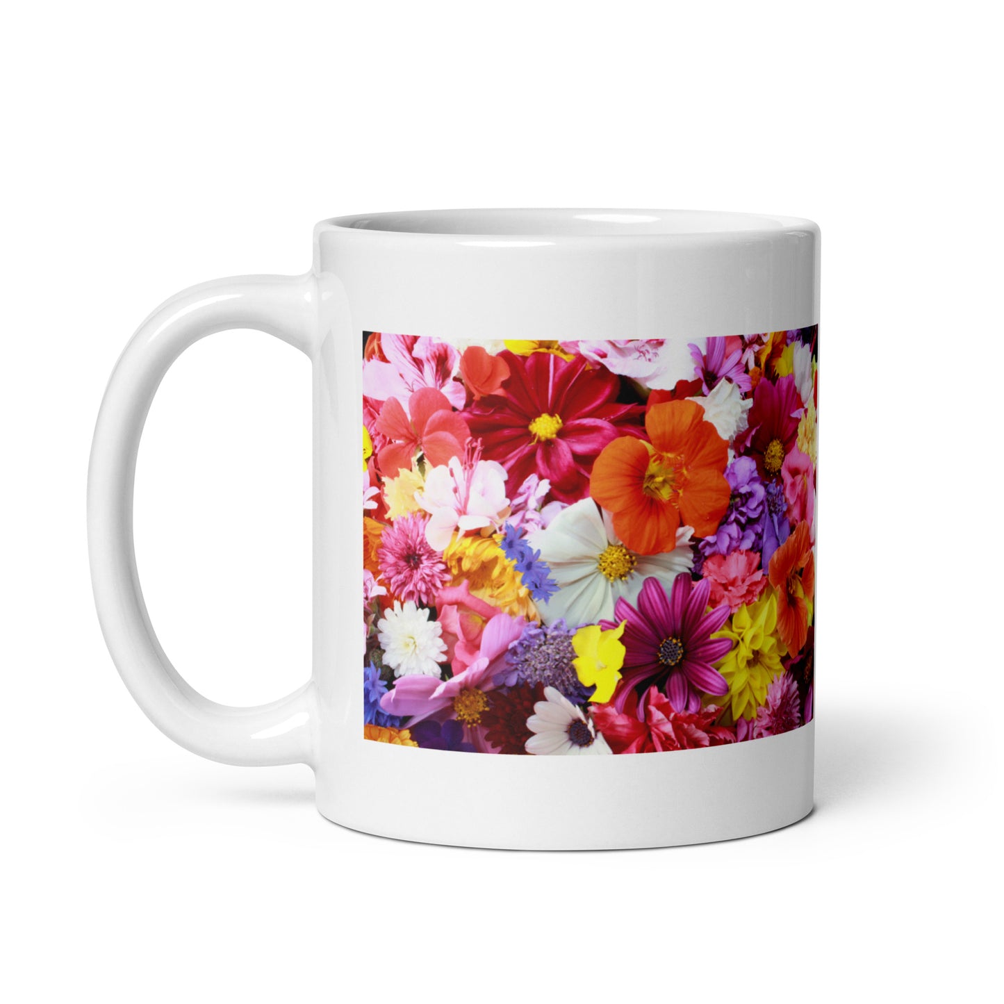 Colorful Flower Design White Glossy Mug