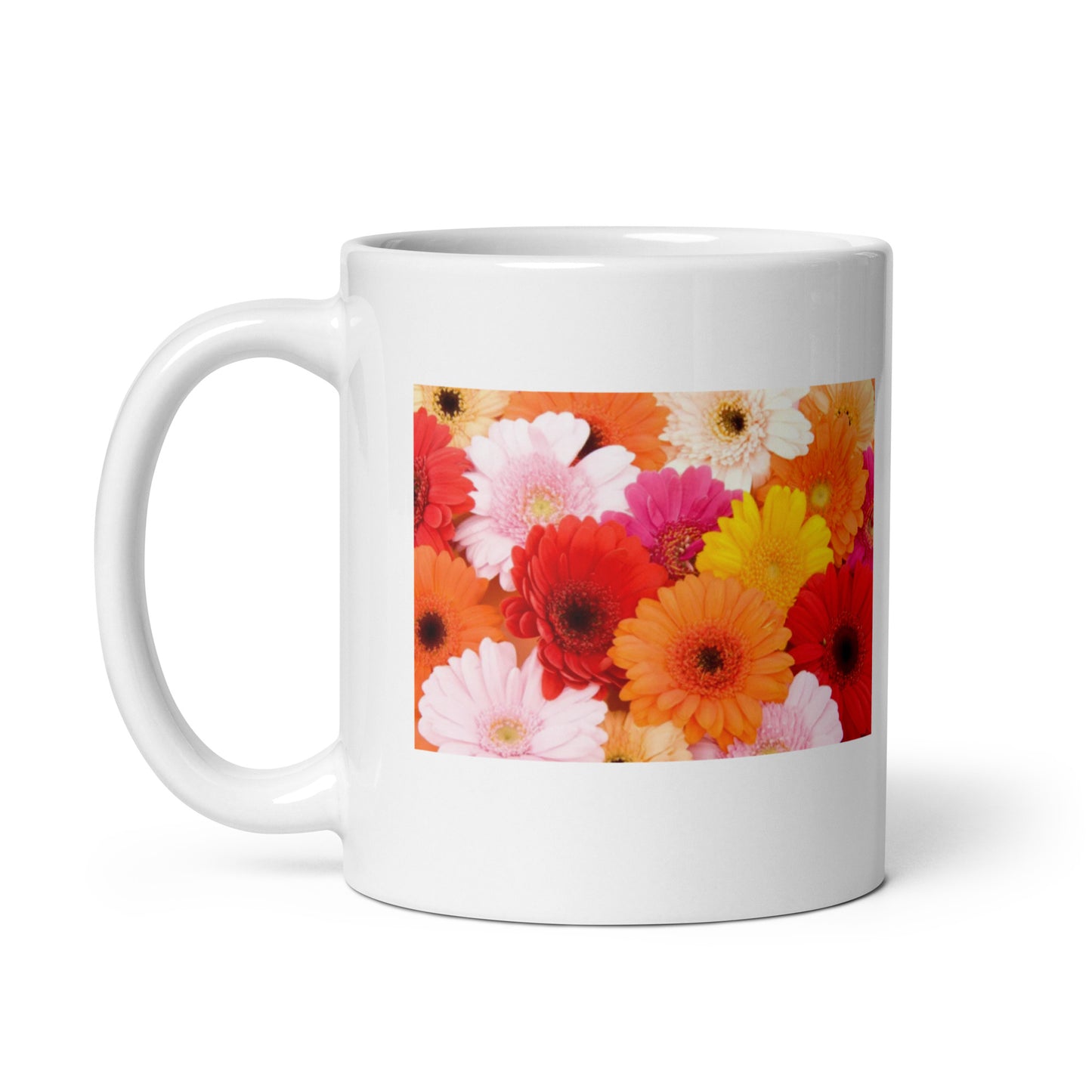 Colorful Flower Design White Glossy Mug