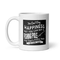 Happiness Buying a Fishing Pole White Glossy Mug