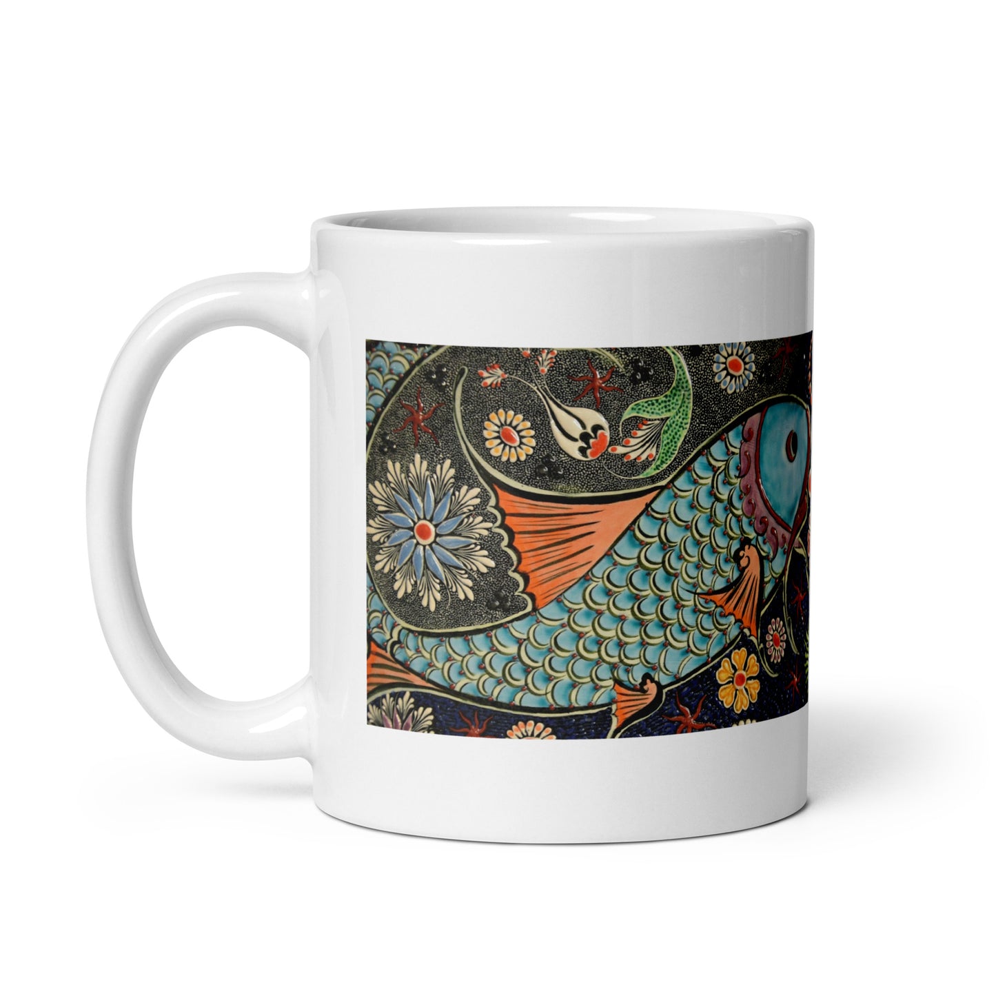 Mosaic Fish Tile Design White Glossy Mug