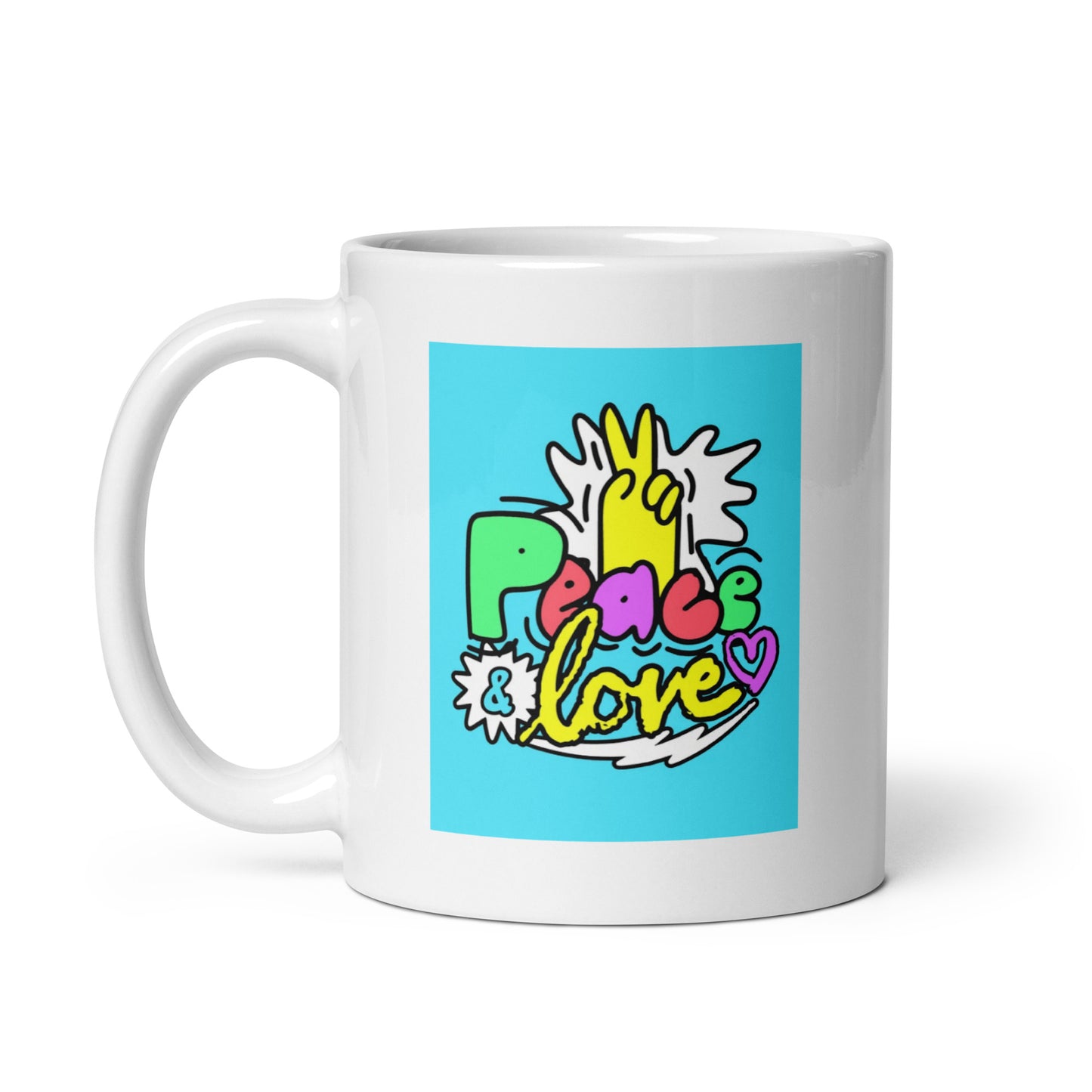 Peace and Love Design White Glossy Mug