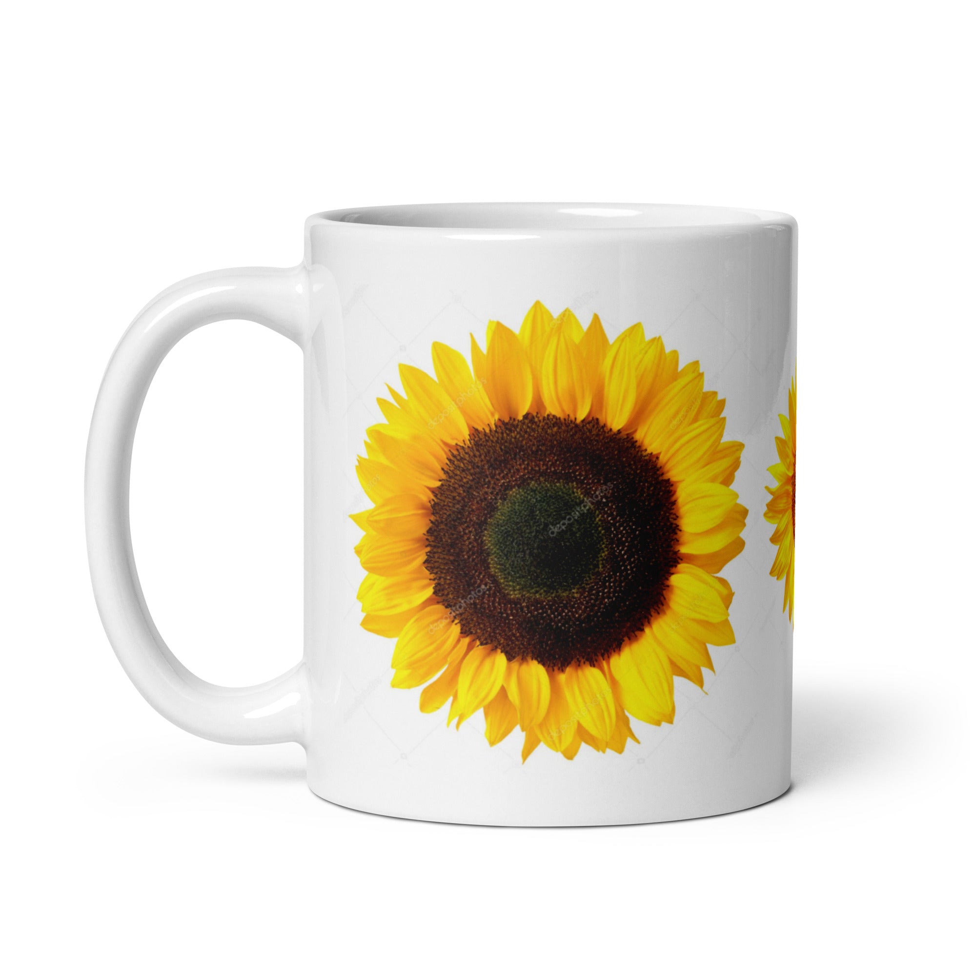 Sunflower Design White Glossy Coffee Mug
