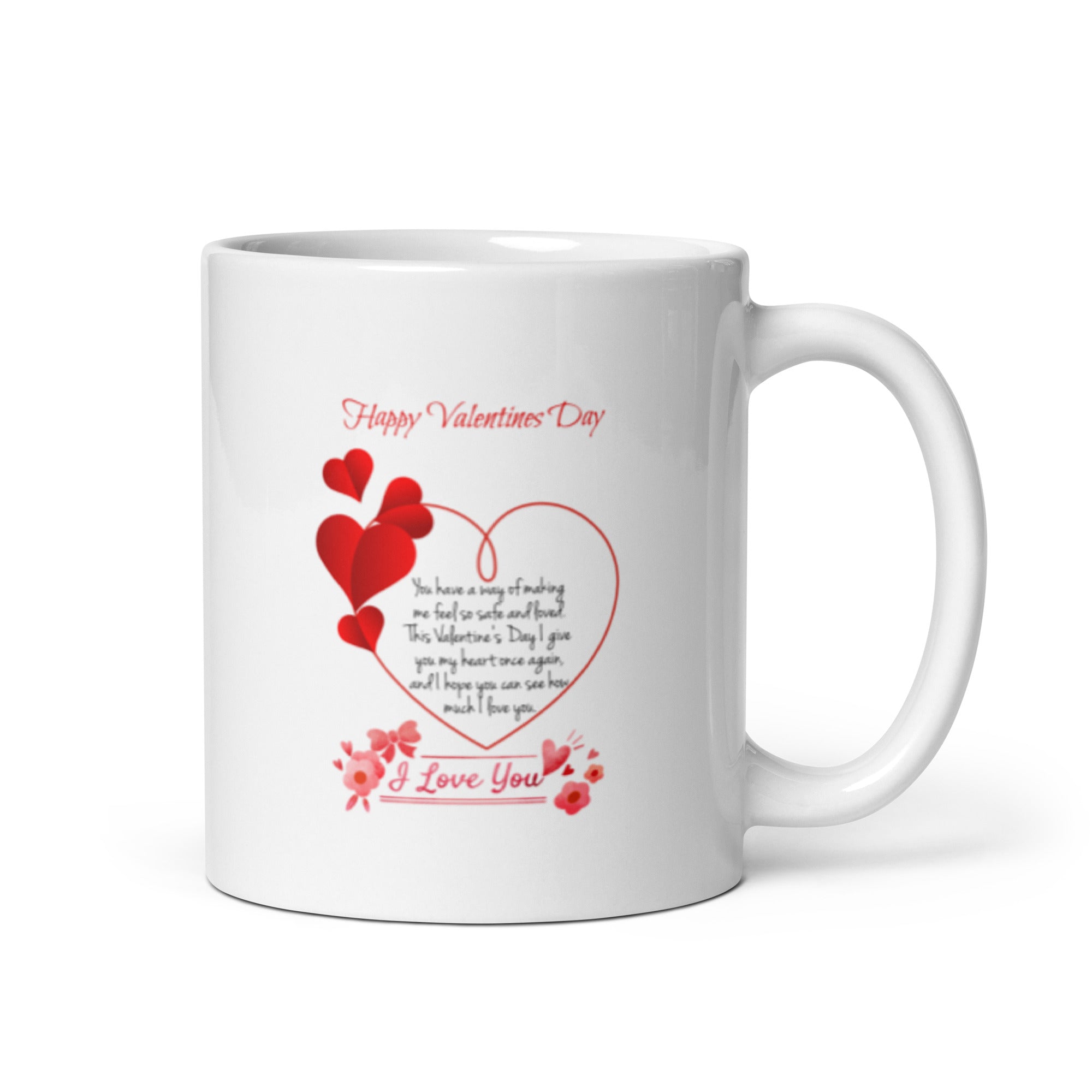 Happy Valentine's Day White Glossy Mug with Hearts