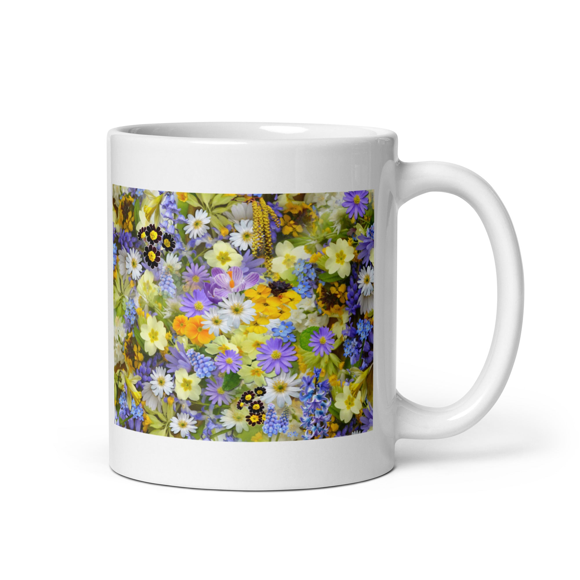 Assorted Flower Design White Glossy Mug
