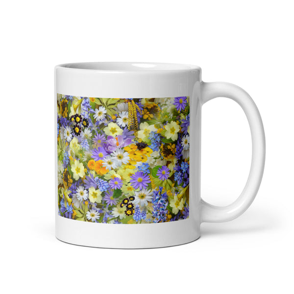 Assorted Flower Design White Glossy Mug