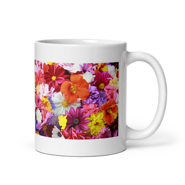 Colorful Flower Design White Glossy Mug