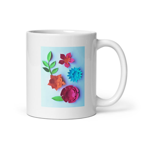 Colorful Paper Flower White Glossy Mug