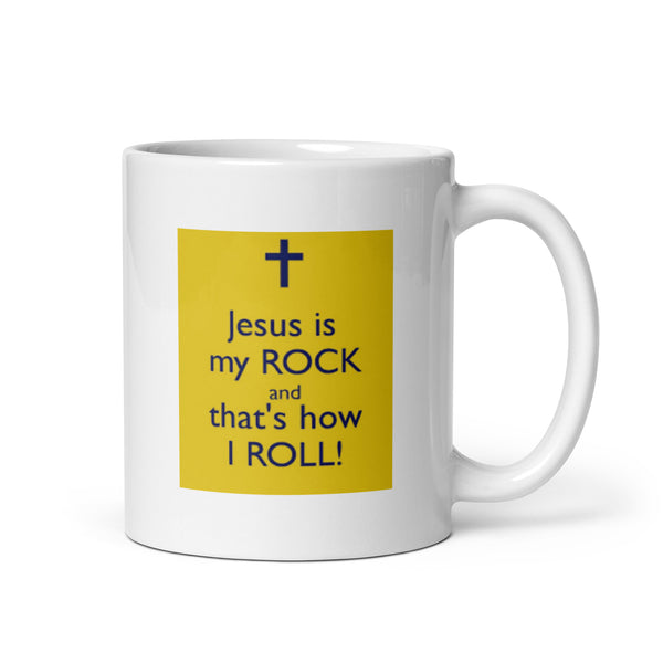 Jesus is My Rock White Glossy Mug