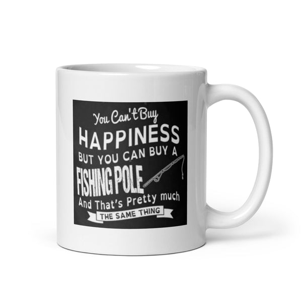 Happiness Buying a Fishing Pole White Glossy Mug