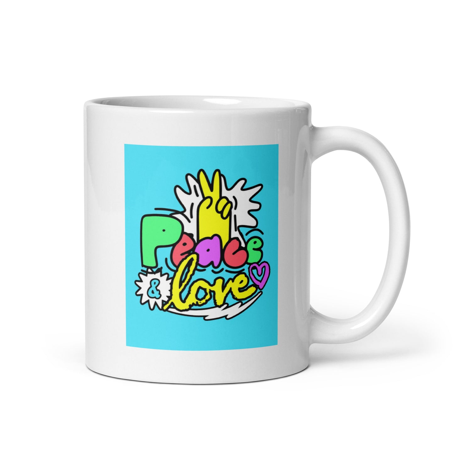 Peace and Love Design White Glossy Mug