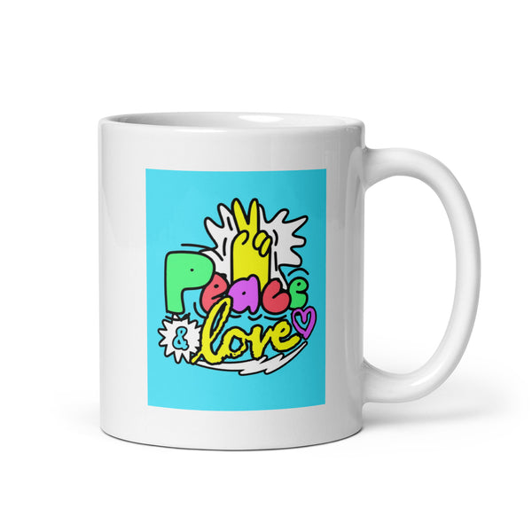 Peace and Love Design White Glossy Mug