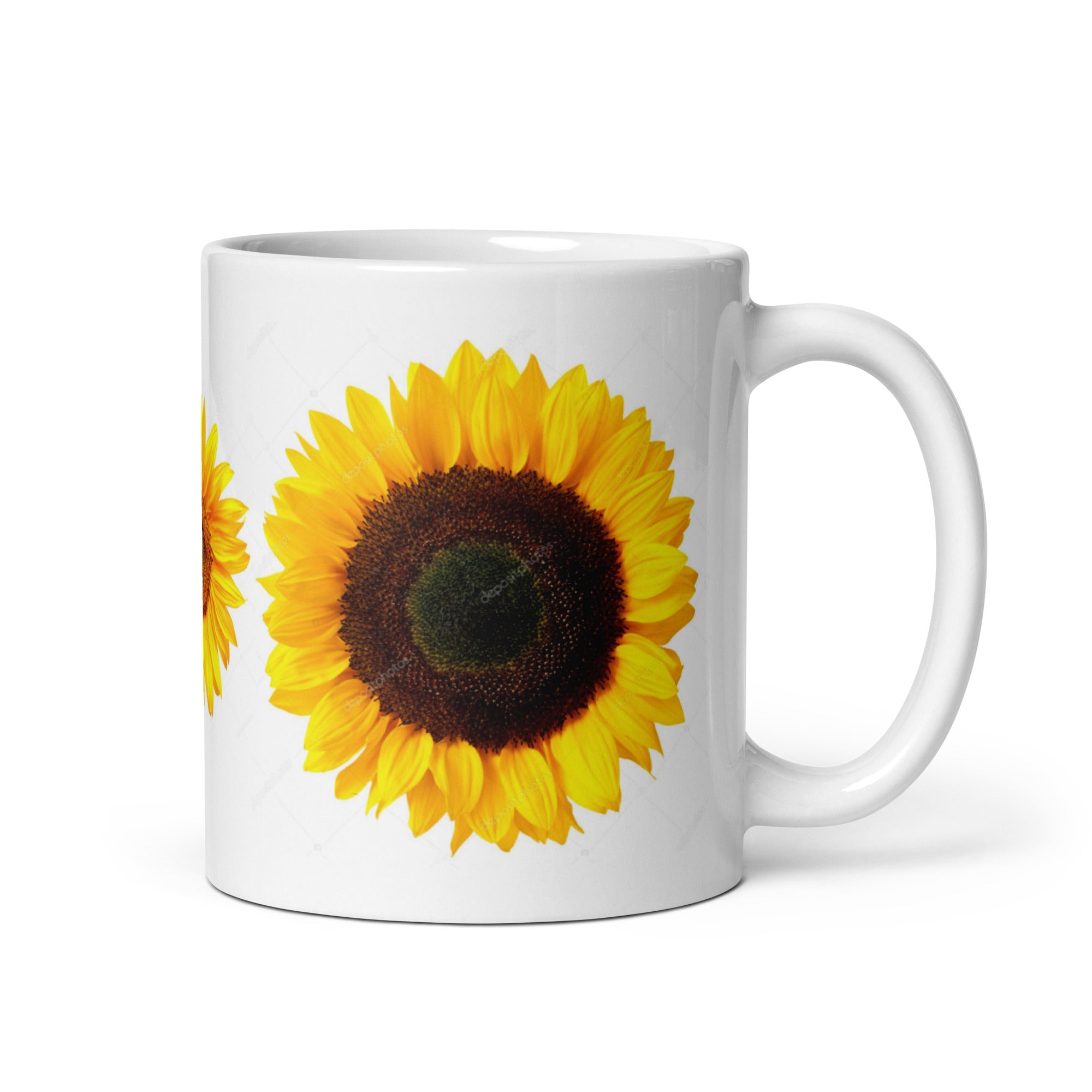 Sunflower Design White Glossy Coffee Mug