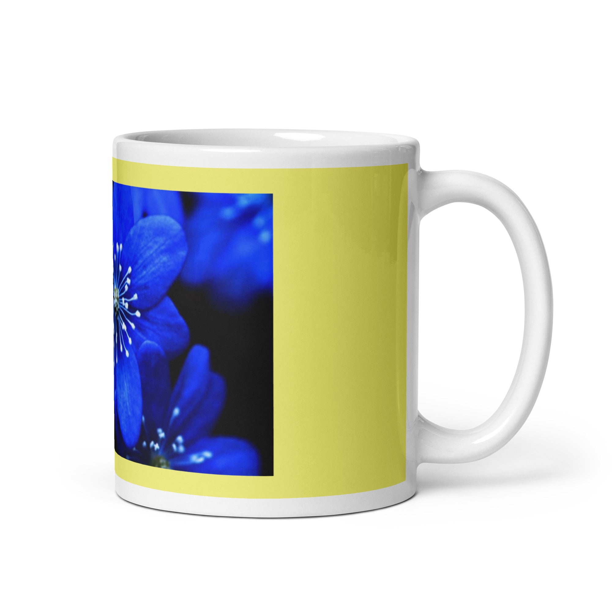 Blue Flower Design White Glossy Coffee Mug