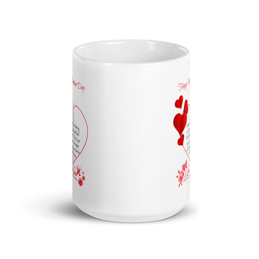 Happy Valentine's Day White Glossy Mug with Hearts
