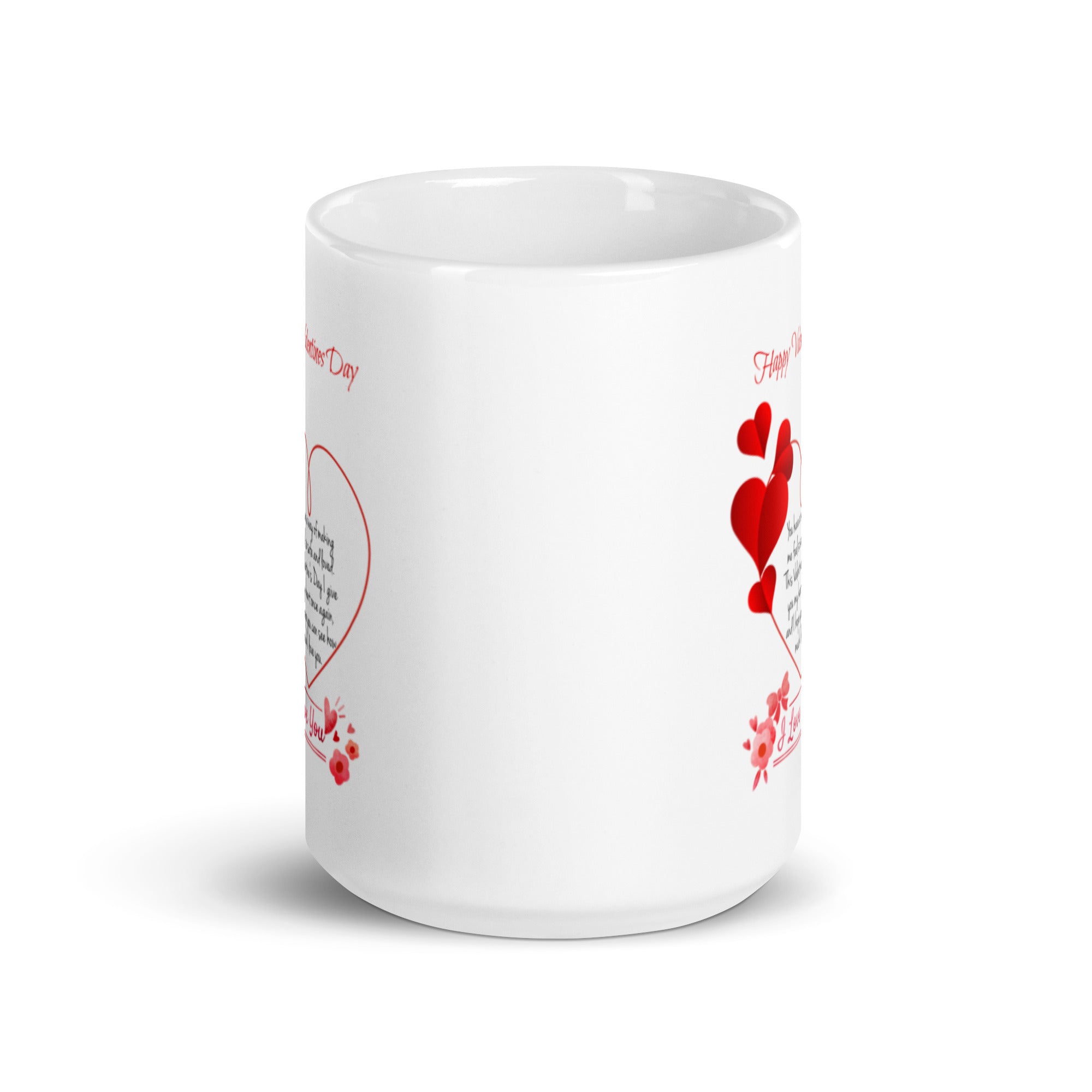 Happy Valentine's Day White Glossy Mug with Hearts