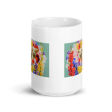 Flower Design with Two Dogs White Glossy Mug