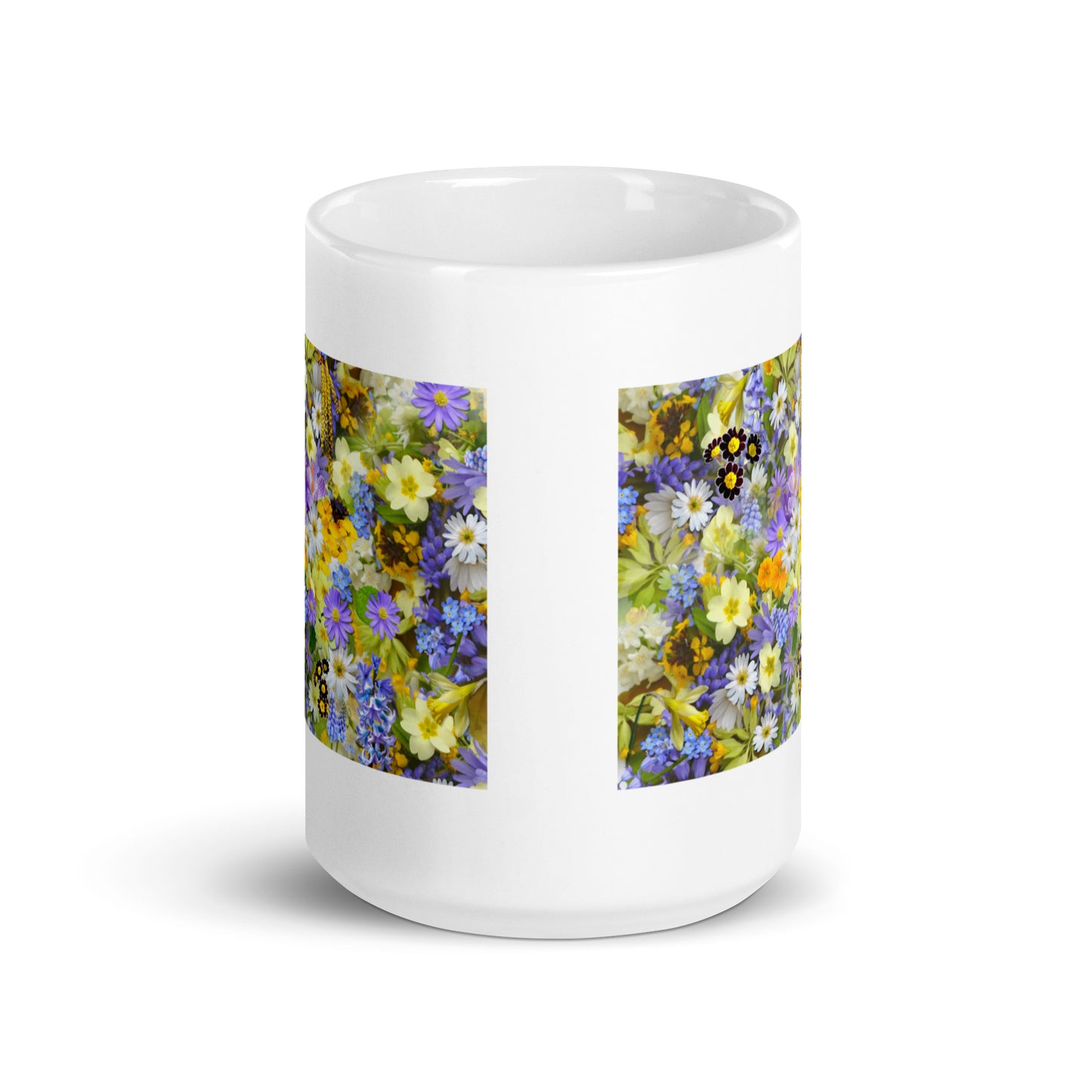 Assorted Flower Design White Glossy Mug