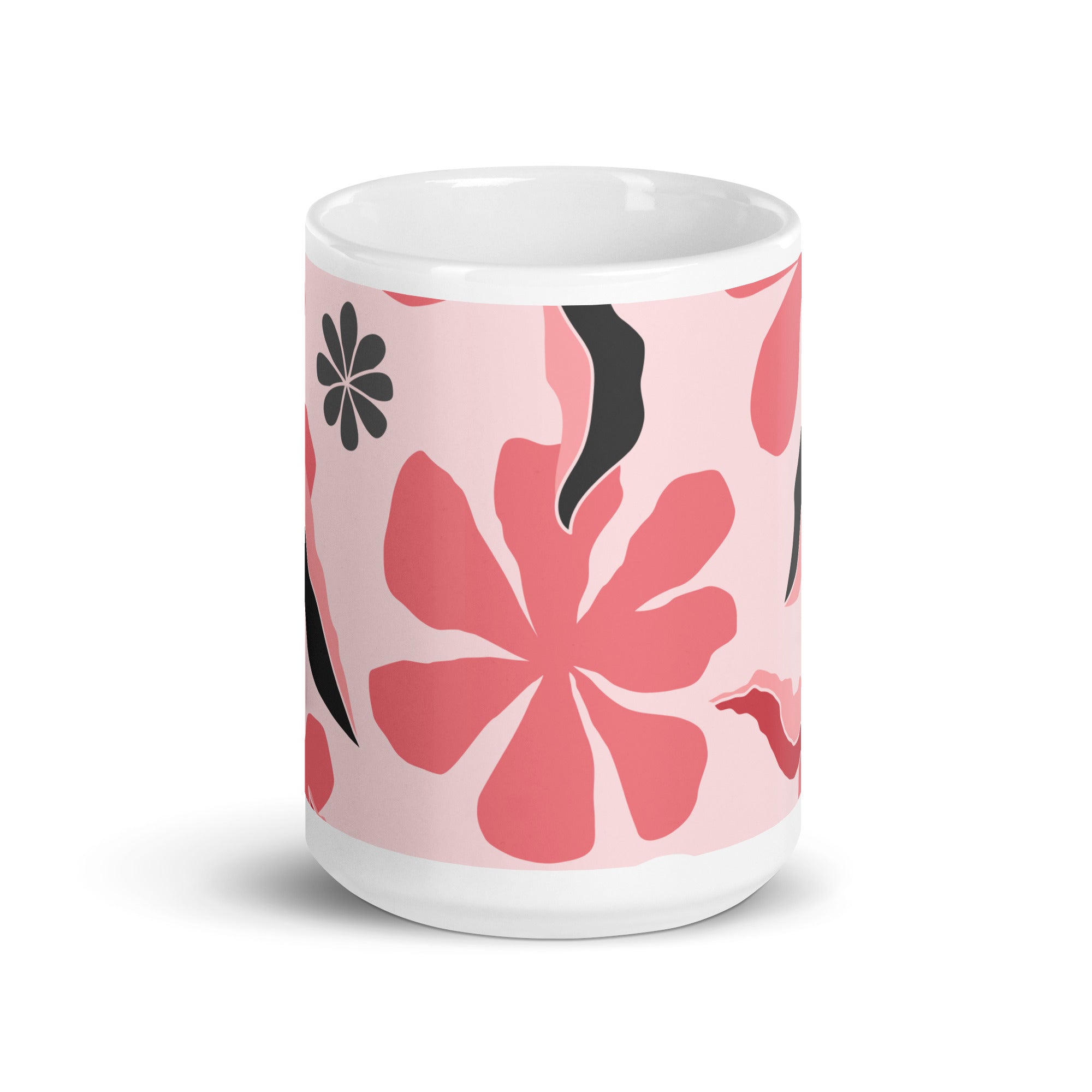 Abstract Flower Design White Glossy Mug