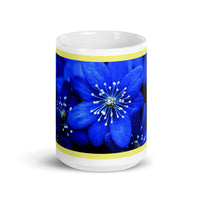 Blue Flower Design White Glossy Coffee Mug