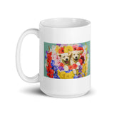 Flower Design with Two Dogs White Glossy Mug