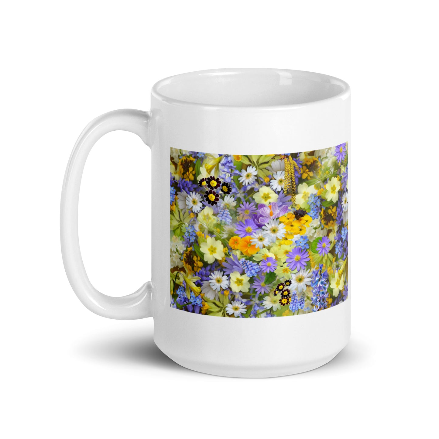 Assorted Flower Design White Glossy Mug