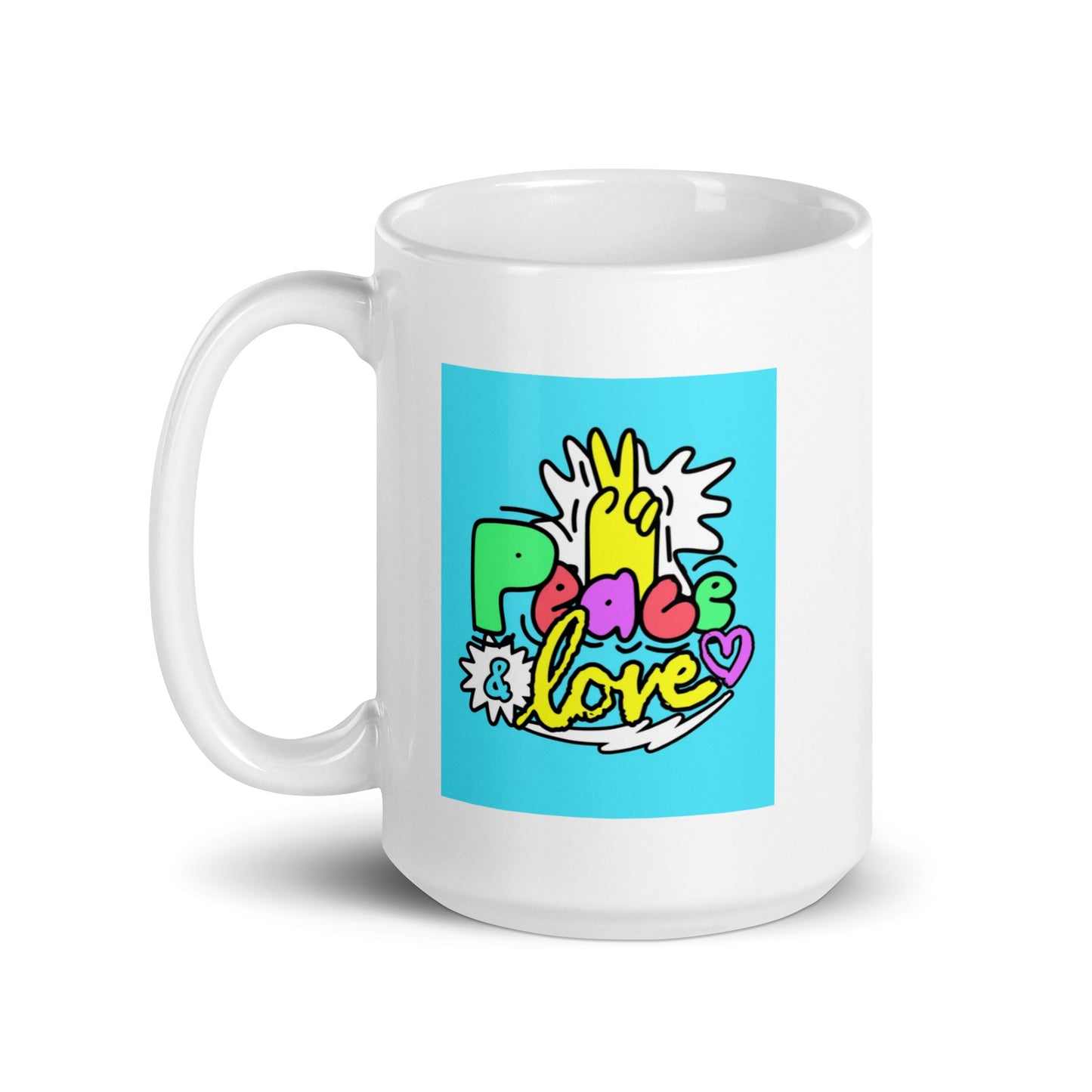 Peace and Love Design White Glossy Mug