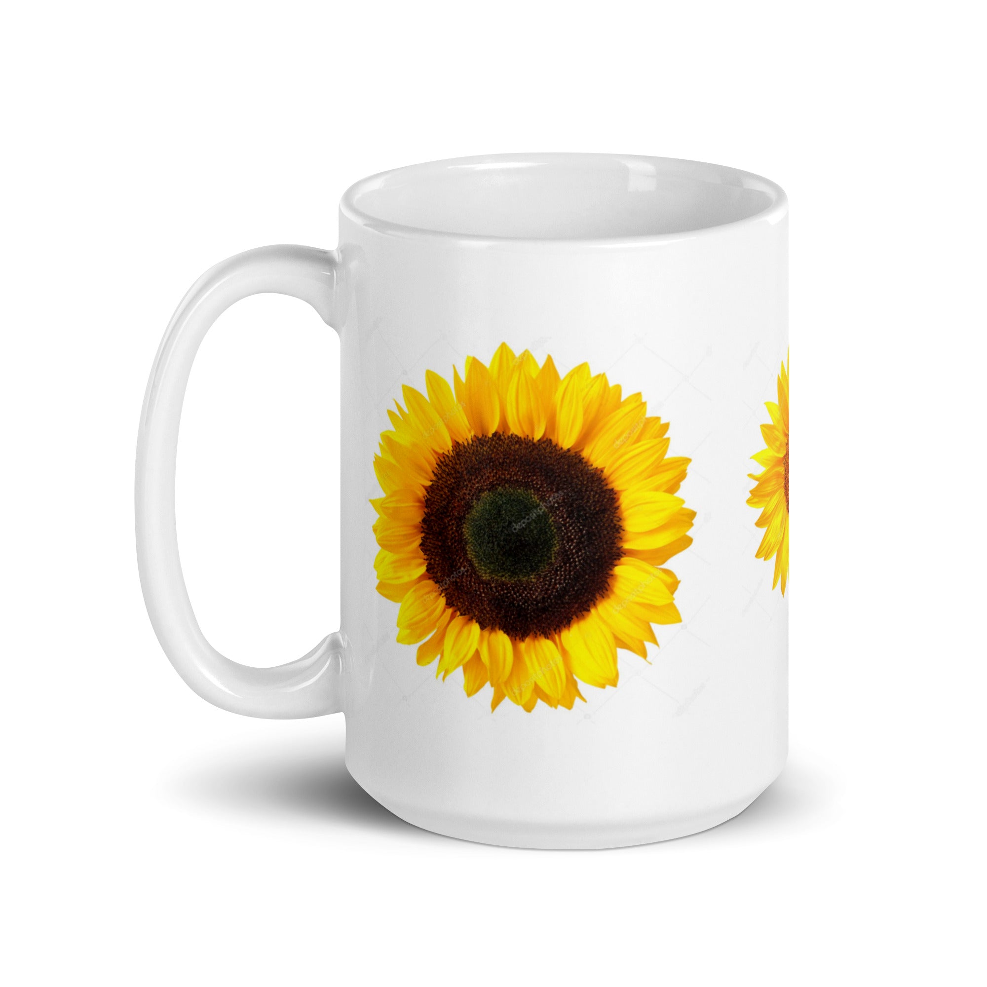 Sunflower Design White Glossy Coffee Mug