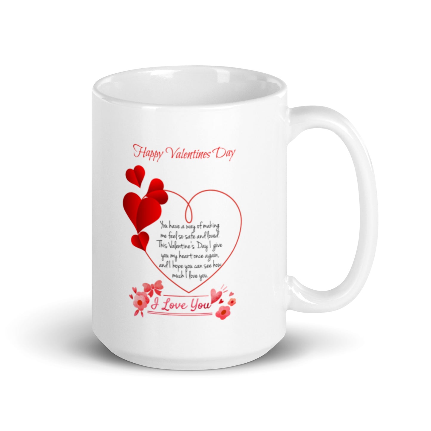 Happy Valentine's Day White Glossy Mug with Hearts