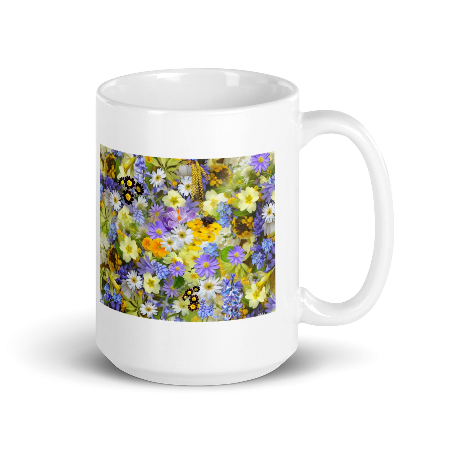 Assorted Flower Design White Glossy Mug
